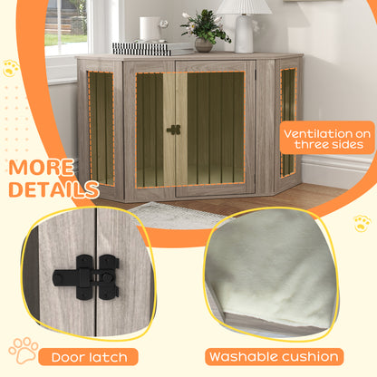 PawHut 2 in 1 Dog Crate Furniture Side Table, with Cushion, 122 x 61 x 71cm - Walnut Brown 