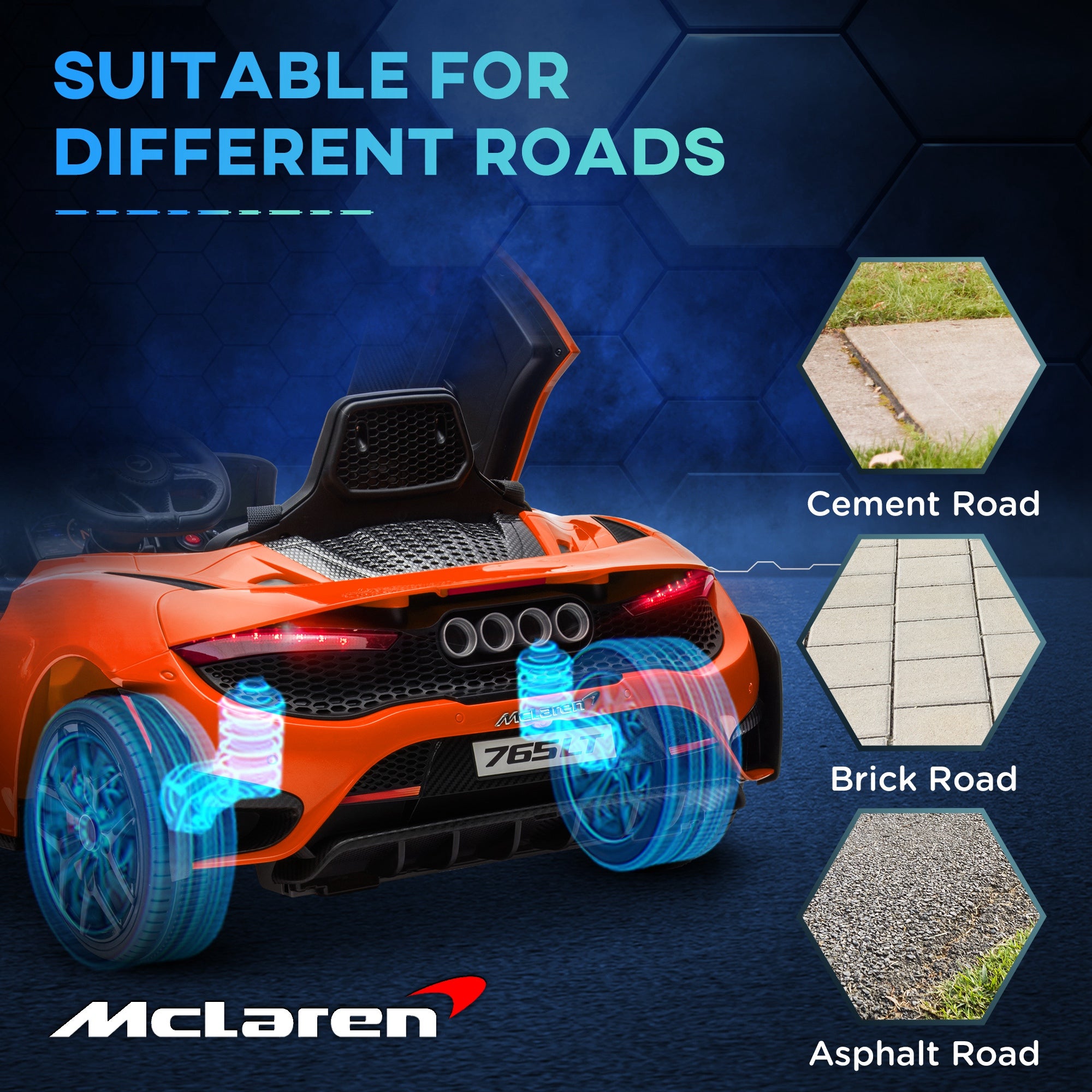 AIYAPLAY McLaren 765LT Licensed 12V Kids Electric Ride on Car with Butterfly Doors, Remote Control, Transport Wheels, Orange 