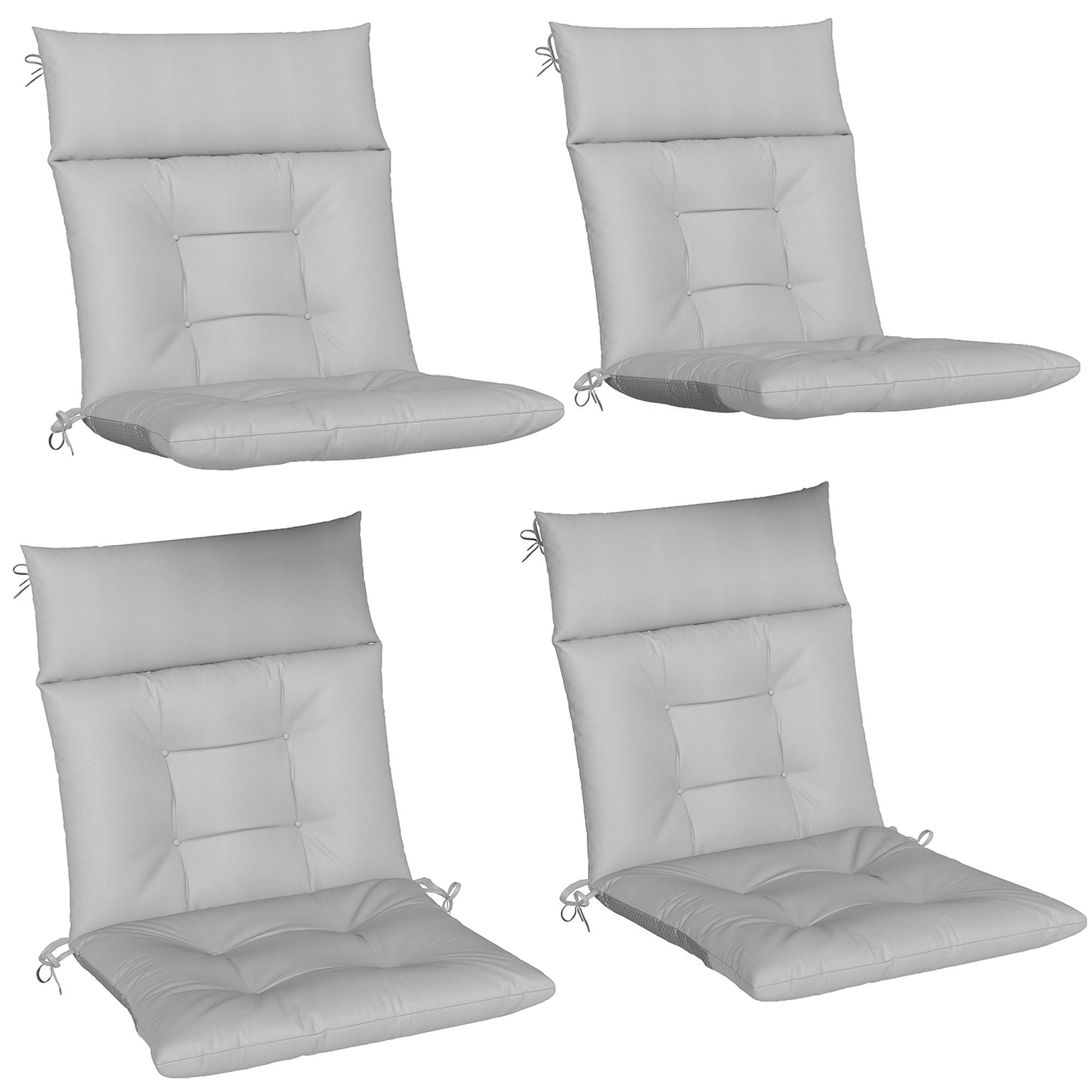 Outsunny Patio Chair Cushions Set of 4, Waterproof Non-Slip Lounge Chair Cushions, 112x53cm, Light Grey 