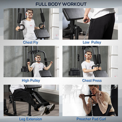 HOMCOM Multi-Exercise Gym Station, with 45kg Weight Stack, for Full Body Workout 
