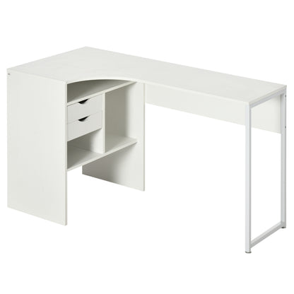 HOMCOM L Shaped Desk, 120cm Computer Desk, Corner Desk with 2 Drawers and 3 Storage Compartments for Home Office, Study Workstation, White 