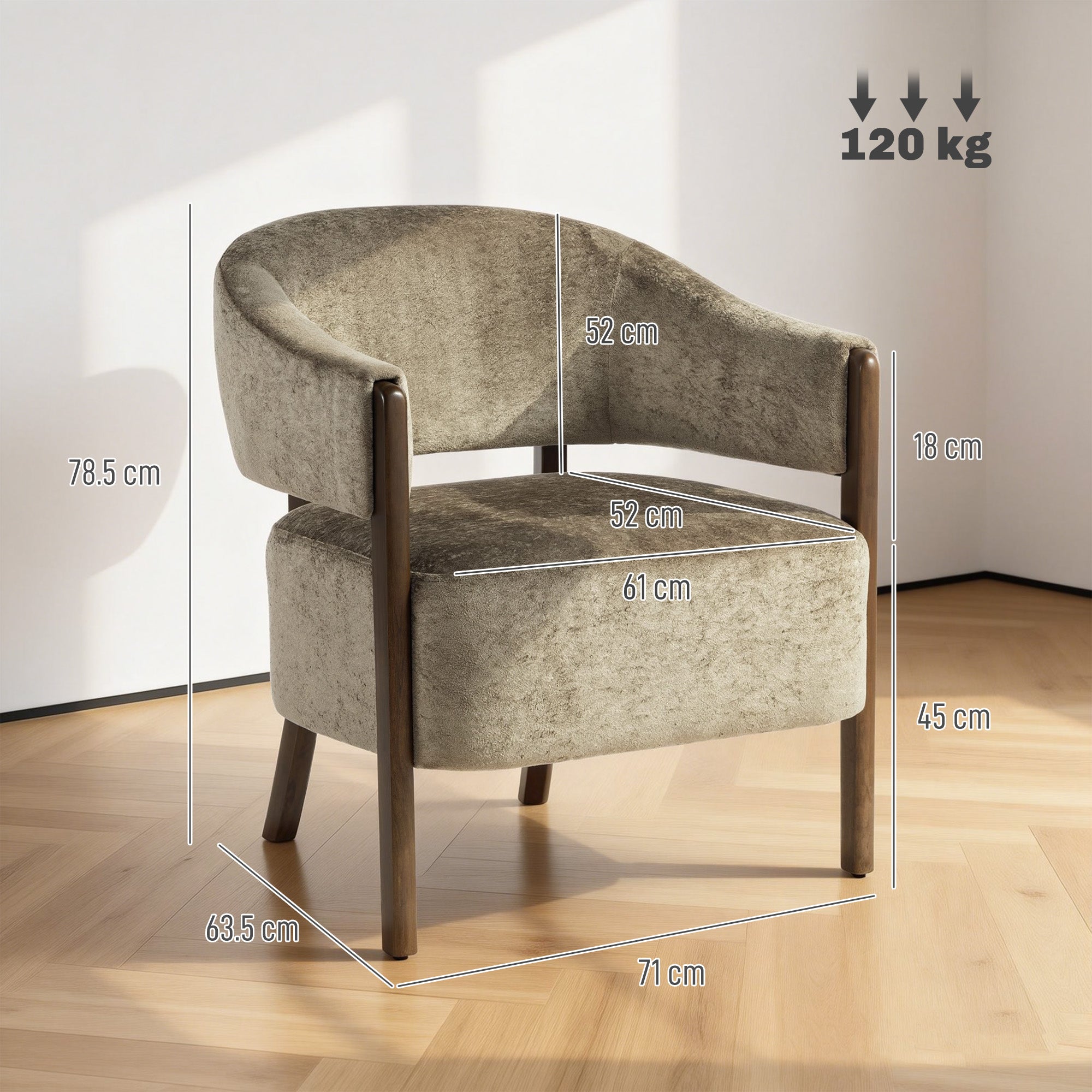HOMCOM Accent Chair, Upholstered Tub Chair with Solid Wood Frame and Legs, Light Brown 
