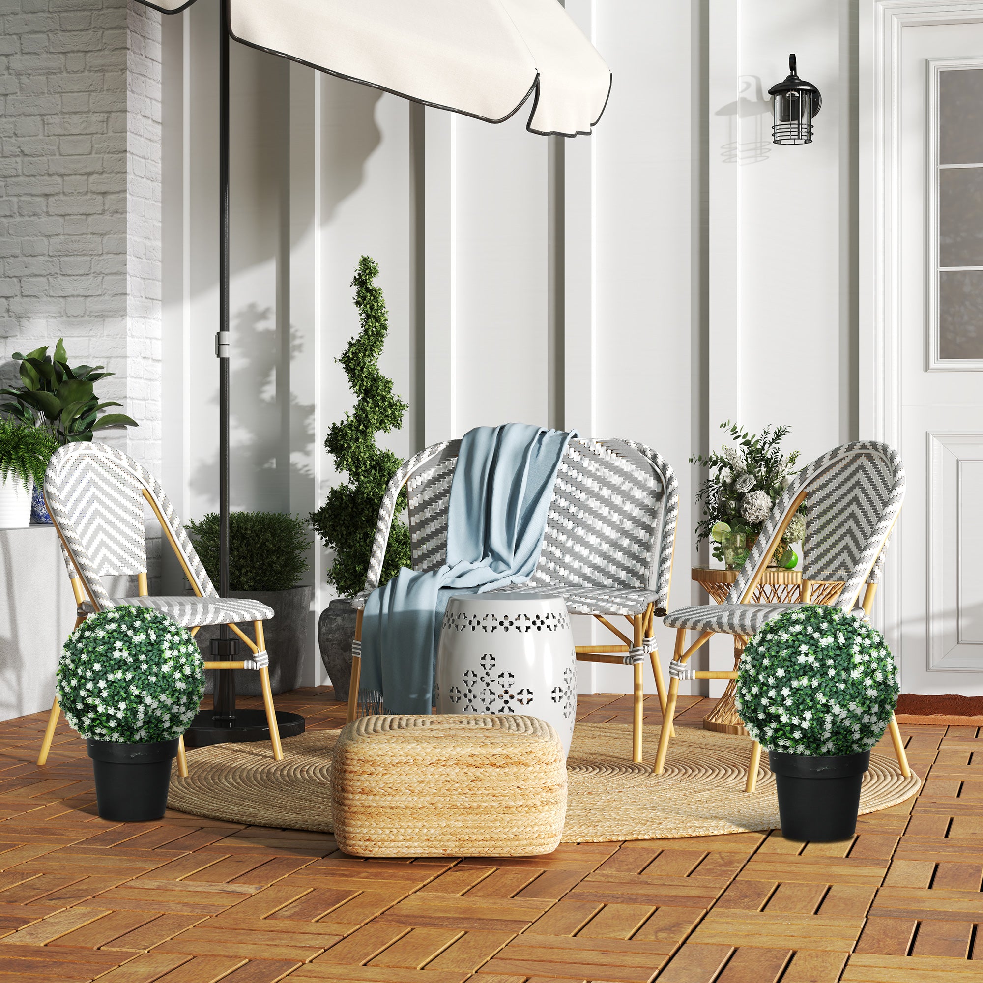 HOMCOM Set of Two Artificial Boxwood Balls Plants - White 