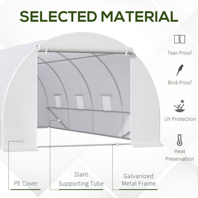 Outsunny 6 x 3 x 2 m Polytunnel Greenhouse, Walk in Polytunnel Tent with Metal Frame, Zippered Door and 8 Windows for Garden and Backyard, White 