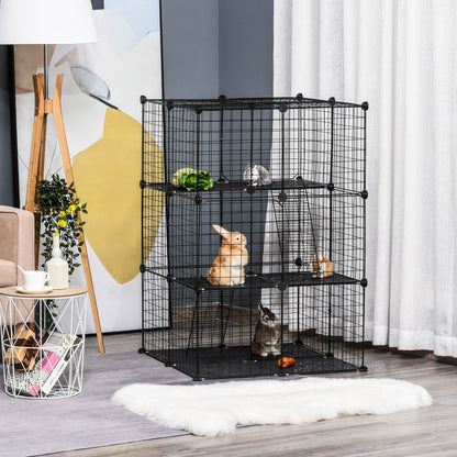 PawHut Pet Playpen DIY Small Animal Cage Enclosure Metal Wire Fence 39 Panels with 3 Doors 2 Ramps for Kitten Bunny Chinchilla Pet Mink Black 
