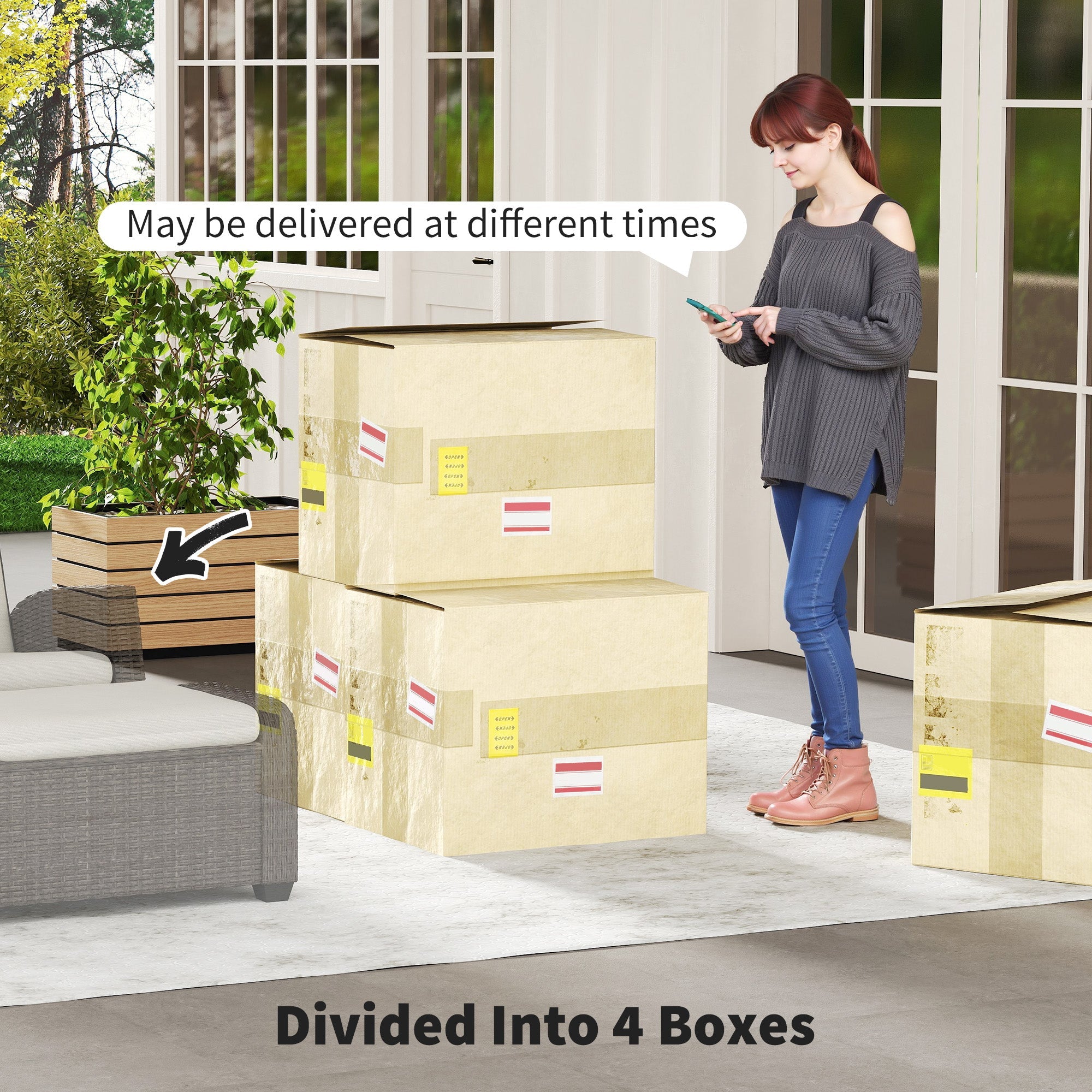 Outsunny 5-Piece Rattan Garden Furniture Set with Cushions - Brown 