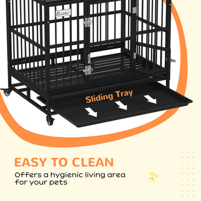 PawHut 43" Heavy Duty Dog Crate on Wheels, with Removable Tray, Openable Top 