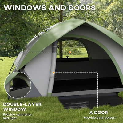 Outsunny Two Man Single Room Dome Tent, with Accessories - Green/Grey 