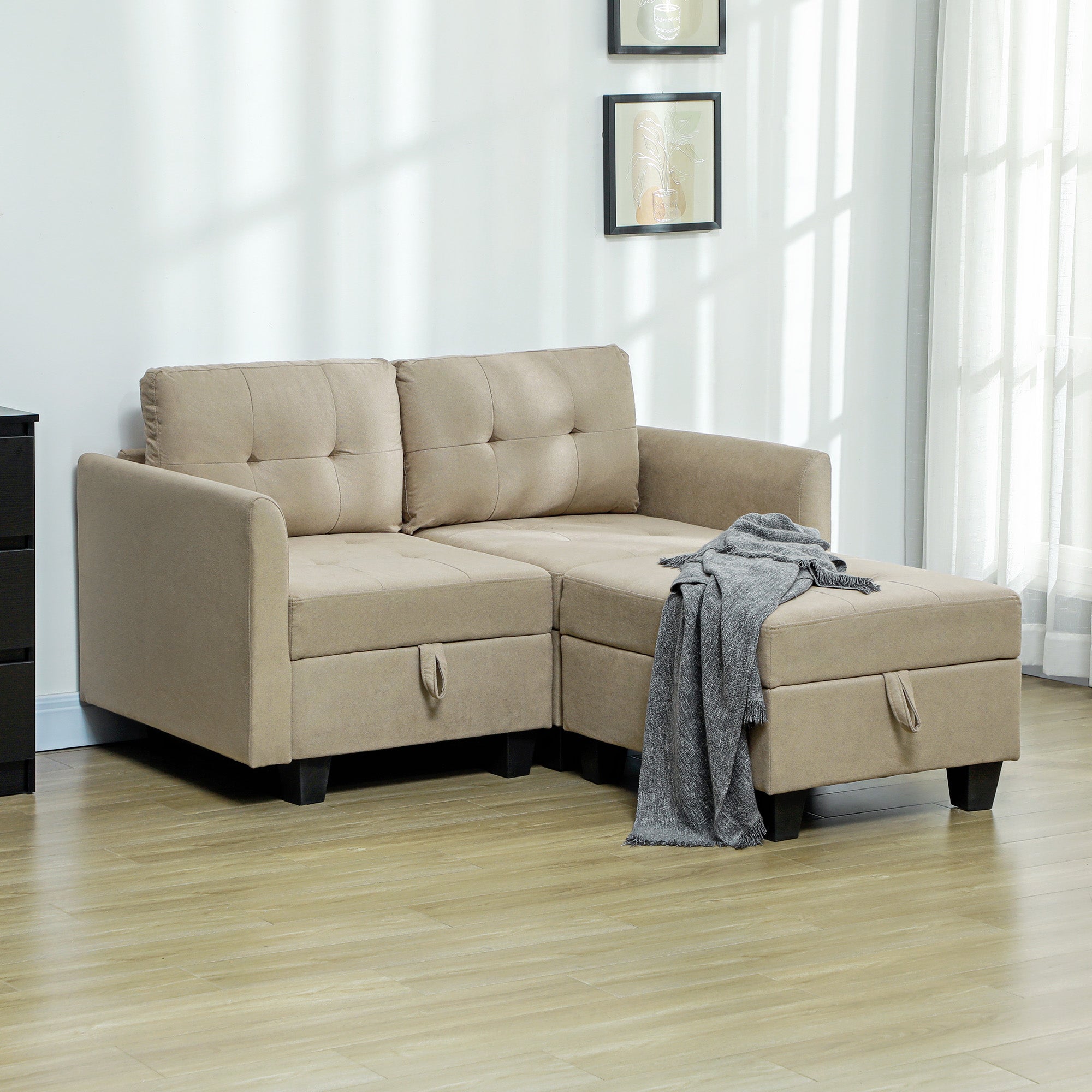 HOMCOM 'L' Shape Modular Storage Sofa - Light Brown 