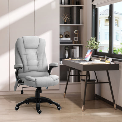 Vinsetto Office Chair, Ergonomic Desk Chair with 6-Point Massage and Back Heated, Linen-Feel Fabric Computer Gaming Chair with Arms, Lumbar Support, Light Grey 