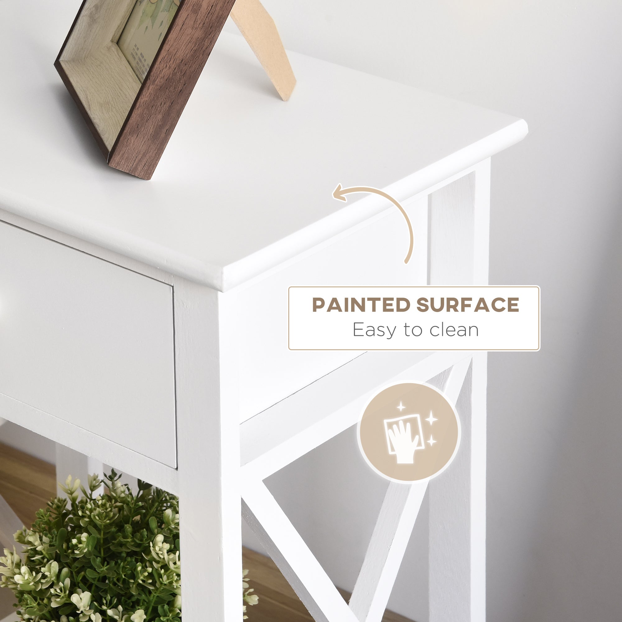 HOMCOM End Table, Sofa Side Table with Drawer X Bar Bottom Storage Shelf, Nightstand Bedside Table for Bedroom or Living Room White 