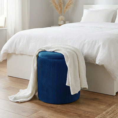 HOMCOM Storage Ottoman Modern Velvet Round Foot Stool for Living Room Bedroom 45 cm Blue 