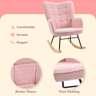 HOMCOM Soft Fleecey Rocking Wingback Chair - Pink 