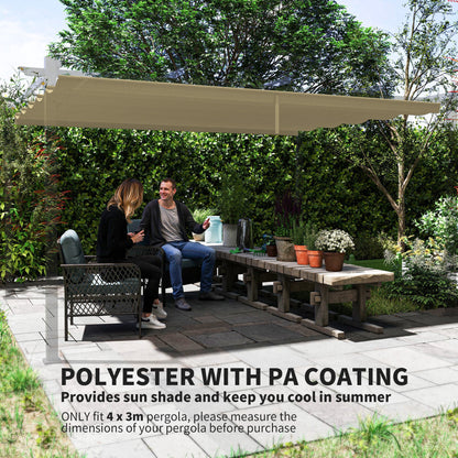 Outsunny Retractable Pergola Shade Cover, Replacement Canopy for 4 x 3 (m) Pergola, Retractable Roof, Tan 