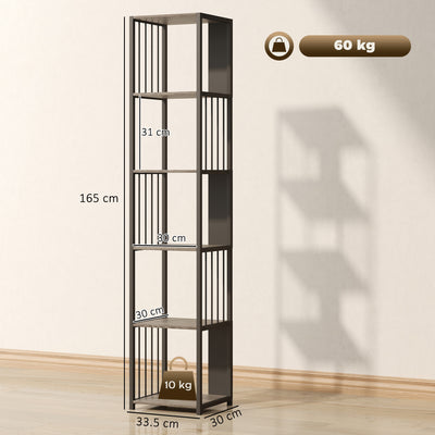 HOMCOM 5-Tier Bookshelf with Steel Frame - Grey 