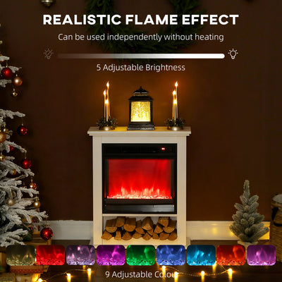 HOMCOM 1800W Adjustable Faux Flame Electric Fireplace - White 
