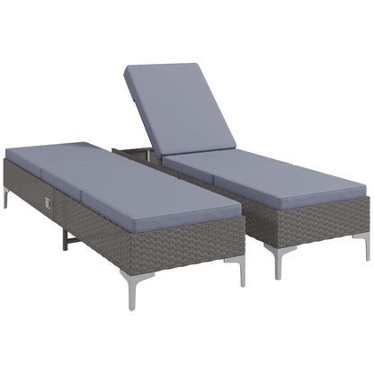 Outsunny Outdoor PE Rattan Sun Lounger Set of 2, Multi-position Backrest Adjustable Single Recliner Sunbed Daybed with Removeable & Washable Cushion, for Patio, Garden, Dark Grey 