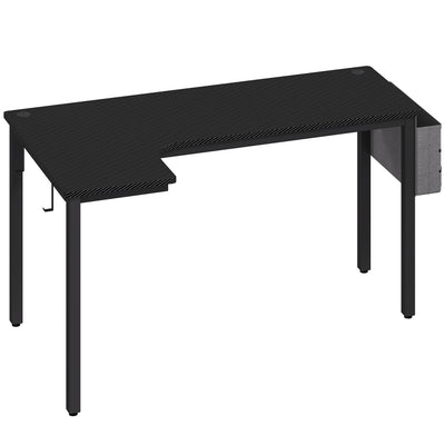 HOMCOM L-Shaped Computer Gaming Desk with Fabric Bag, Hooks and Cable Management, 145 x 81 x 76cm - Black 