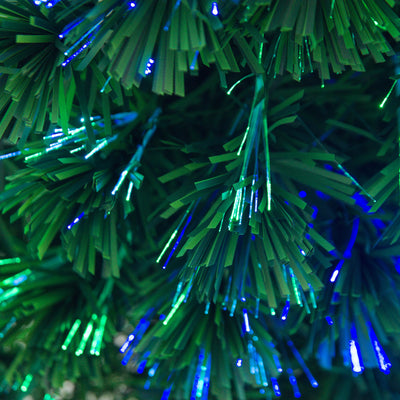HOMCOM 4FT Green Fibre Optic Artificial Christmas Tree Xmas Colourful LED Scattered Tree with Snowflakes Ornaments Fireproofing 