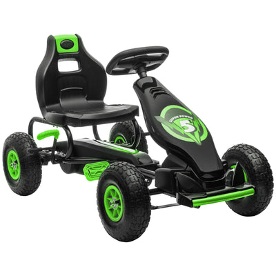HOMCOM Kids Pedal Go Kart, with Adjustable Seat, Inflatable Tyres - Green 