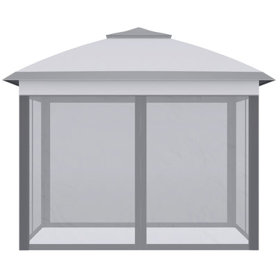 Outsunny 3.3 x 3.3m Pop Up Gazebo, Double Roof Foldable Canopy Tent with Zipped Mesh Sidewalls, Height Adjustable and Carrying Bag, Event Tent for Patio Garden, Grey 