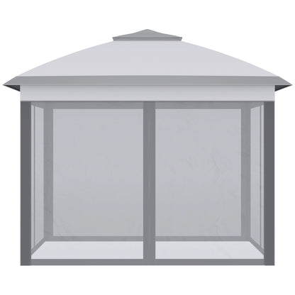 Outsunny 3.3 x 3.3m Pop Up Gazebo, Double Roof Foldable Canopy Tent with Zipped Mesh Sidewalls, Height Adjustable and Carrying Bag, Event Tent for Patio Garden, Grey