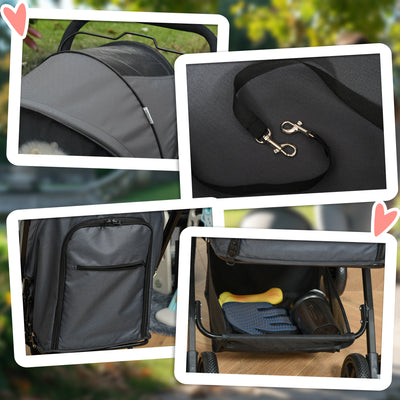 PawHut Pet Stroller Pushchair Foldable Travel Dog Cat Carriage w/ Reversible Handle Brake Basket 
