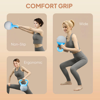SPORTNOW 4KG Soft Kettlebell, Kettlebell with Non-Slip Handle for Home Gym, Weight Lifting, Strength Training, Light Blue/Grey 