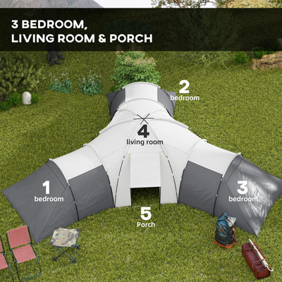 Outsunny 6-9 Man Tent with Bedrooms and Living Room, Accessories Included, Dark Grey 