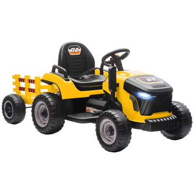 AIYAPLAY 12V Ride on Tractor and Trailer with Remote Control, Music, Shifter, Start-Up Sound, for Kids Ages 3-8 Years, Yellow 