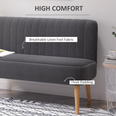 HOMCOM Modern Double Seat Sofa Loveseat Couch 2 Seater Compact Sofa Padded Linen Wood Leg Dark Grey 