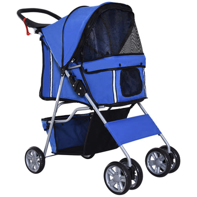 PawHut Pet Stroller for Small Miniature Dogs Cats Foldable Travel Carriage with Wheels Zipper Entry Cup Holder Storage Basket Blue 