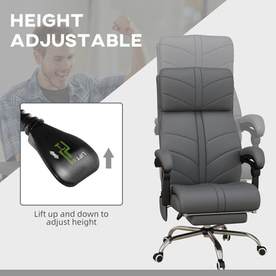 Vinsetto High Back Vibration Massage Office Chair, Heated Reclining PU Leather Computer Chair with Footrest, Grey 
