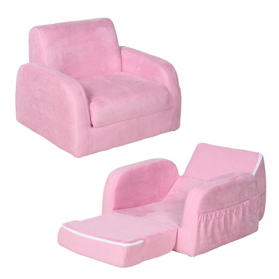 HOMCOM 2-in-1 Kids Armchair, Toddler Sofa Bed, with Wood Frame, for Bedroom, Playroom - Pink 