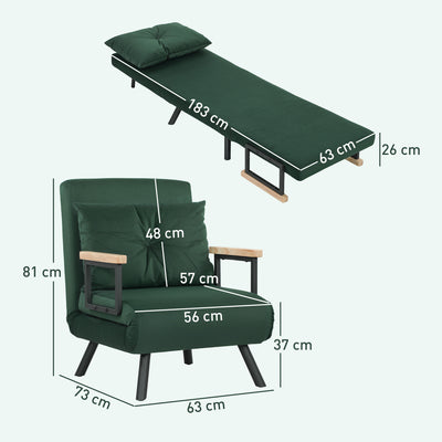 HOMCOM 4-in-1 Velvet-Feel Single Chair Bed, with Pillow - Green 