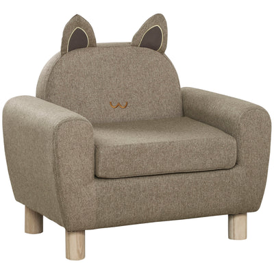 HOMCOM Kids Sofa Toddler Chair Children Armchair for Preschool Bedroom Playroom with Ear Modeling Wood Brown 