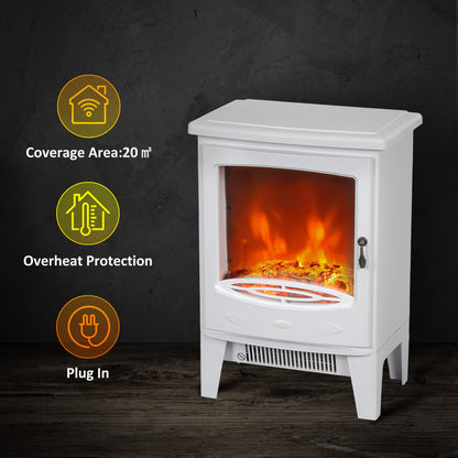 HOMCOM Tempered Glass Casing Electric Fireplace, Freestanding Electric Fire with Realistic Flame Effect, Log Burner with Overheat Protection, 950w/ 1850W, White 