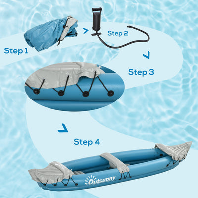 Outsunny Inflatable Kayak, Two-Person Inflatable Canoe Boat Set with Air Pump, Aluminium Oars, 318 x 80 x 50cm - Blue 