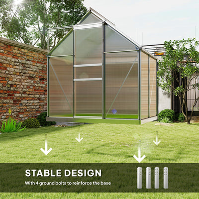 Outsunny 192.5 x 131cm Walk-In Polycarbonate Greenhouse - Silver-Tone 