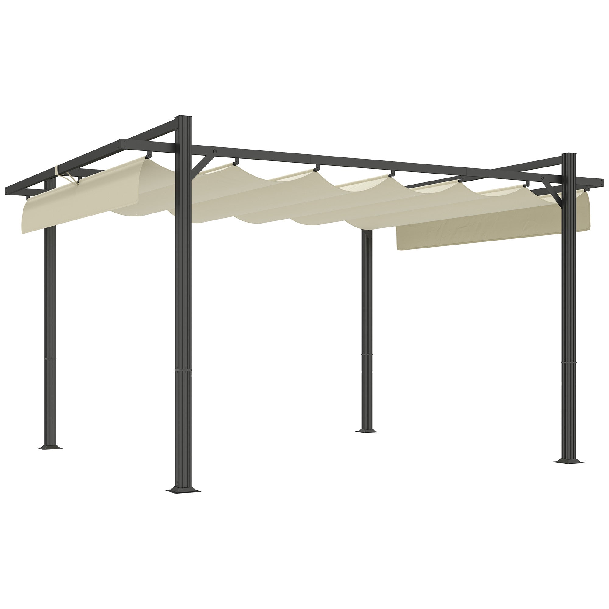 Outsunny 3 x 4m Aluminium Pergola, with Retractable Roof - Grey/Khaki 