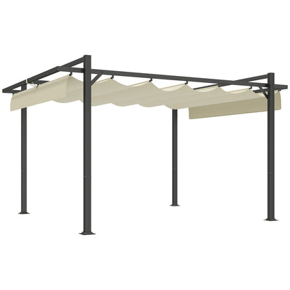 Outsunny 3 x 4m Aluminium Pergola, with Retractable Roof - Grey/Khaki 