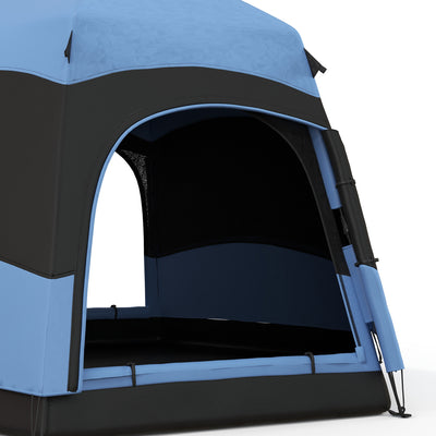 Outsunny Double Layer Dome Tent with Rainfly and Welded Floor, 4 Man Hexagon Pop Up Tent, Portable Camping Shelter with Hang Hook and Carry Bag, for Festival Hiking Family, Blue and Black 