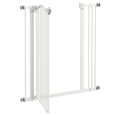 PawHut Metal Pet Safety Gate Dog Gate Folding Fence 74-87cm, White 