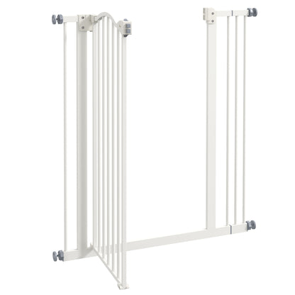 PawHut Metal Pet Safety Gate Dog Gate Folding Fence 74-87cm, White