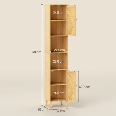 HOMCOM Multi-Storage Bamboo Door Bathroom Cabinet - Natural Finish 