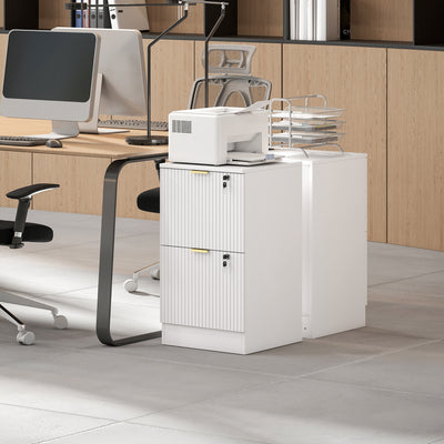 HOMCOM Filing Cabinet, Fluted Vertical File Cabinet with 2 Lockable Drawers and Hanging Rails, White 
