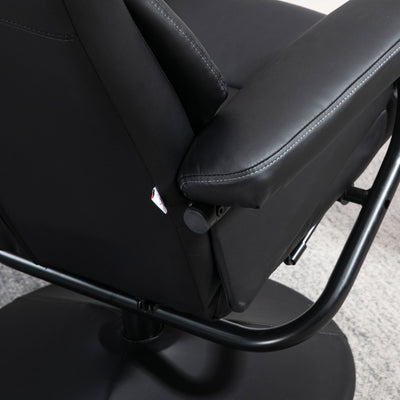 HOMCOM Swivel Recliner Chair with Footstool, PU Leather Recliner Armchair with Ottoman, Steel Base, Upholstered Reclining Chair for Living Room, Bedroom, Office, Black 
