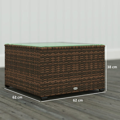 Outsunny 62 x 62cm Glass-Top Rattan Side Table - Brown 