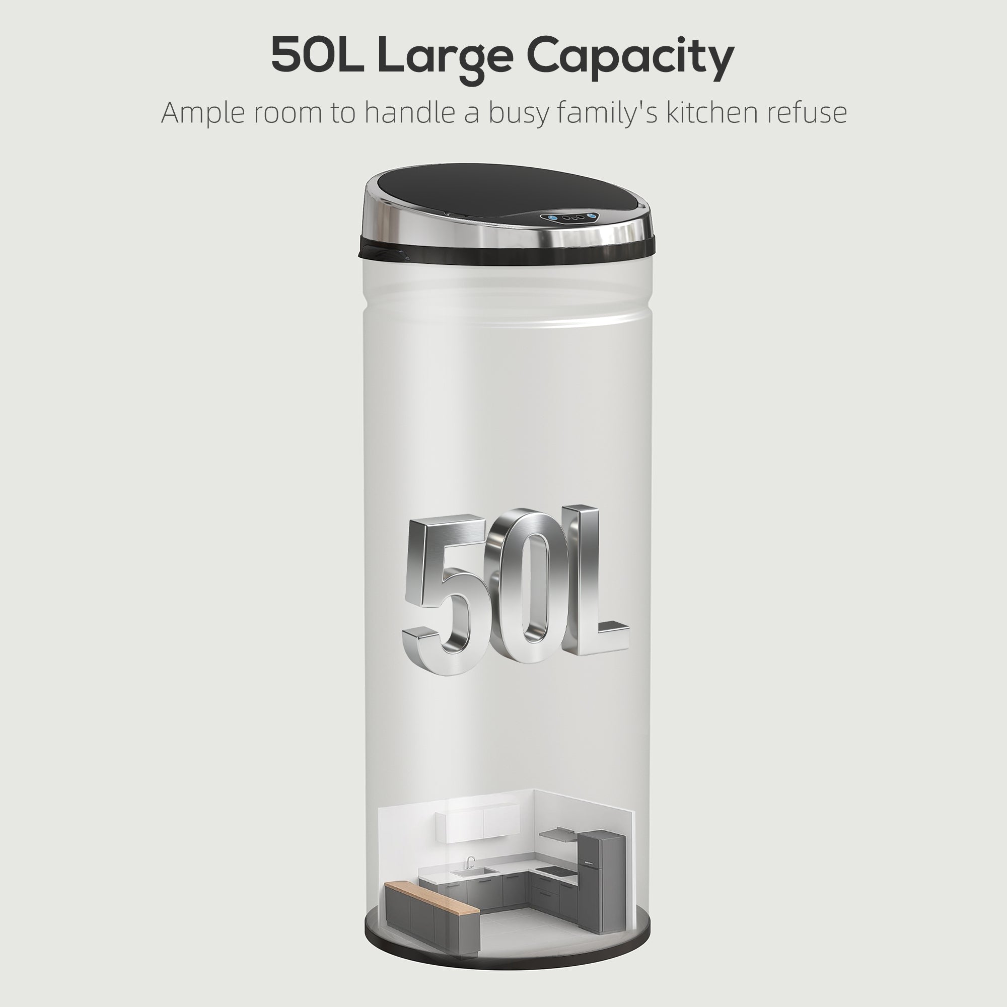 HOMCOM 50L Stainless Steel Sensor Bin - Silver Tone 