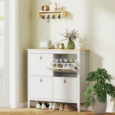 HOMCOM Modern Four-Drawer Shoe Cabinet - White 